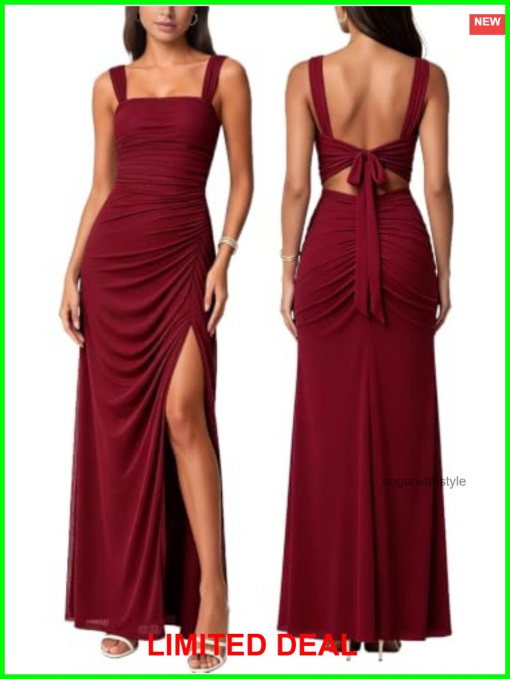 Sexy Mesh Maxi Dress Sleeveless Tie Back Split Ruched Party Cocktail